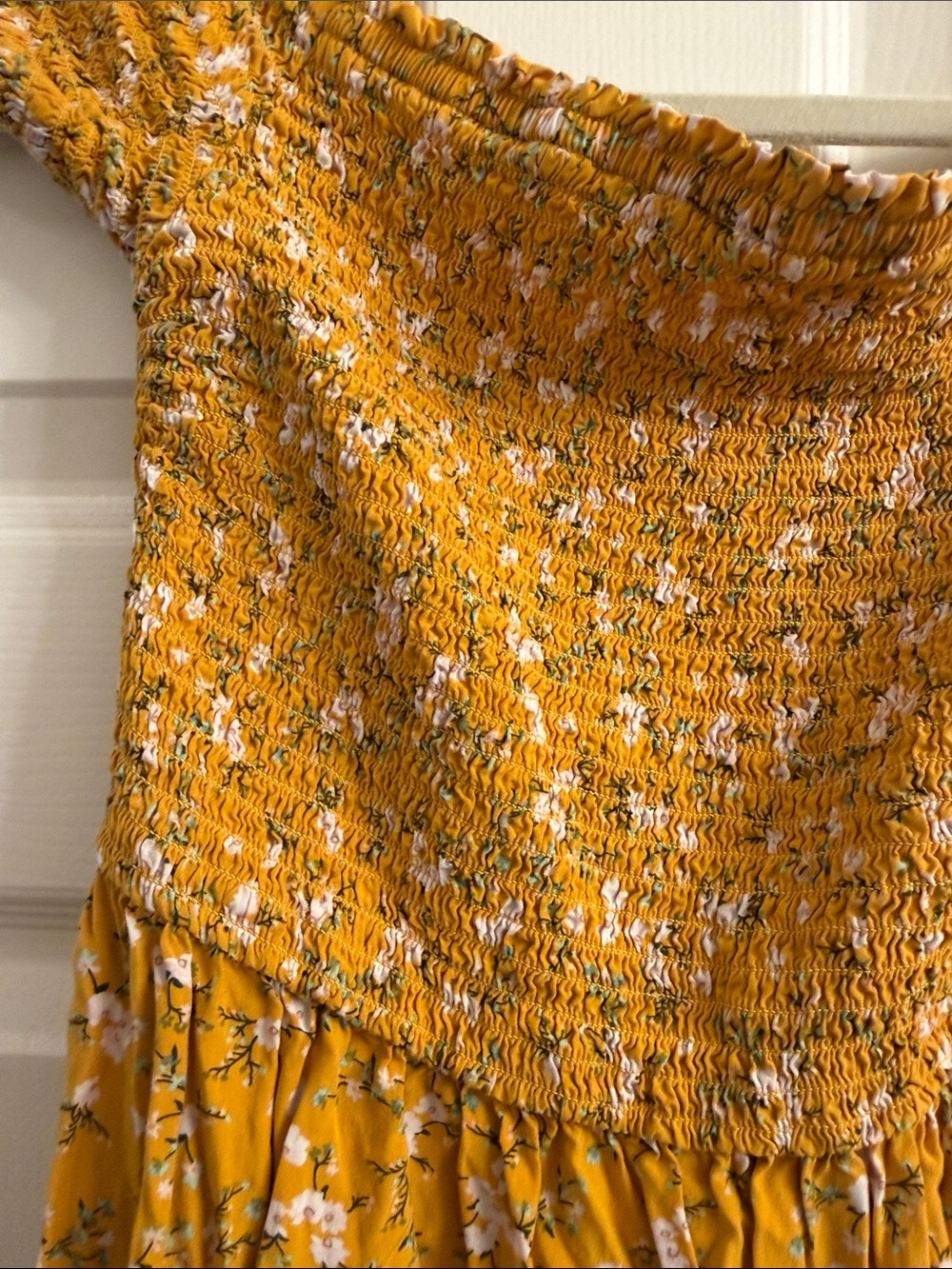 Old Navy Mustard Floral Smocked Top Midi Dress Boho - Picture 5 of 7